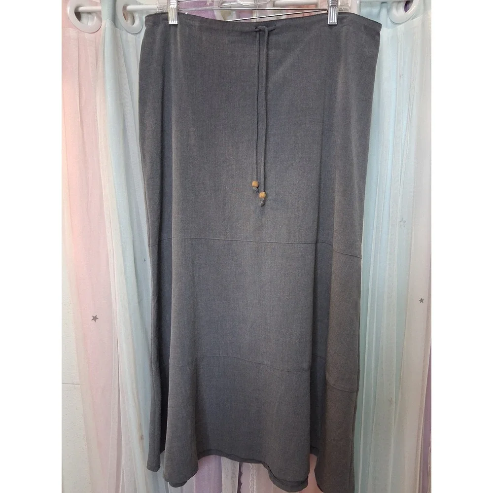 Charcoal Gray Boho Maxi Skirt Wood Bead Drawstring Detail and Hidden Zipper 1110